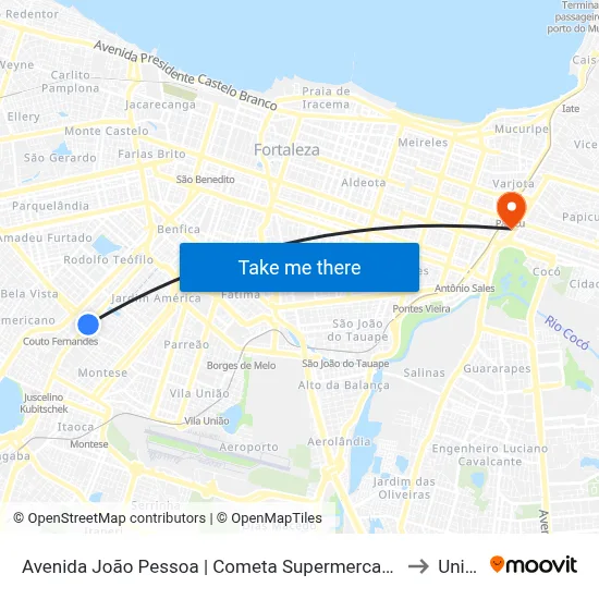 Avenida João Pessoa | Cometa Supermercados - Damas to Uninta map