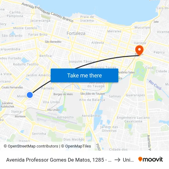 Avenida Professor Gomes De Matos, 1285 - Montese to Uninta map