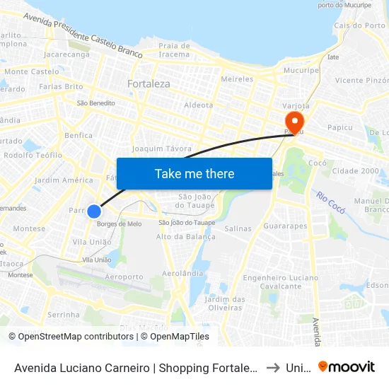 Avenida Luciano Carneiro | Shopping Fortaleza Sul - Parreão to Uninta map