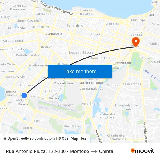 Rua Antônio Fiuza, 122-200 - Montese to Uninta map