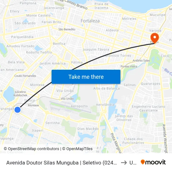 Avenida Doutor Silas Munguba | Seletivo (024/374/705/Metropolitano) - Parangaba to Uninta map