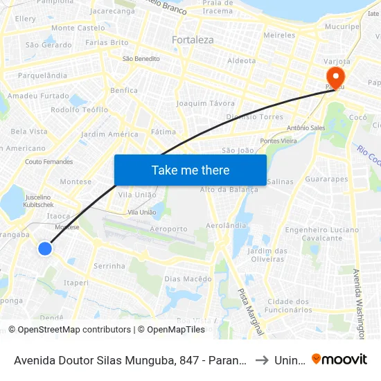 Avenida Doutor Silas Munguba, 847 - Parangaba to Uninta map