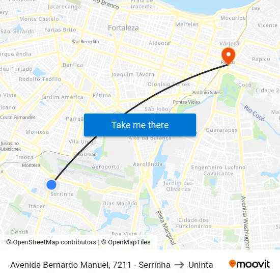 Avenida Bernardo Manuel, 7211 - Serrinha to Uninta map