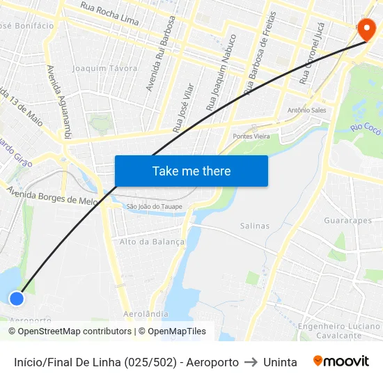 Início/Final De Linha (025/502) - Aeroporto to Uninta map