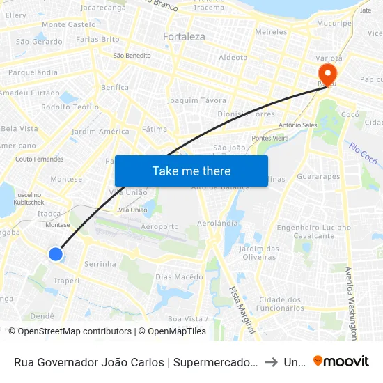 Rua Governador João Carlos | Supermercado Cometa - Parangaba to Uninta map