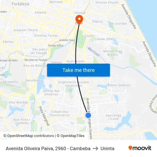 Avenida Oliveira Paiva, 2960 - Cambeba to Uninta map