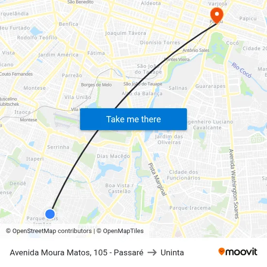 Avenida Moura Matos, 105 - Passaré to Uninta map