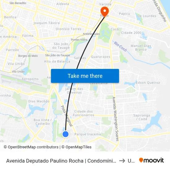 Avenida Deputado Paulino Rocha | Condomínio Morada Dos Bosques - Cajazeiras to Uninta map