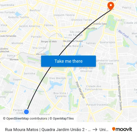 Rua Moura Matos | Quadra Jardim União 2 - Passaré to Uninta map