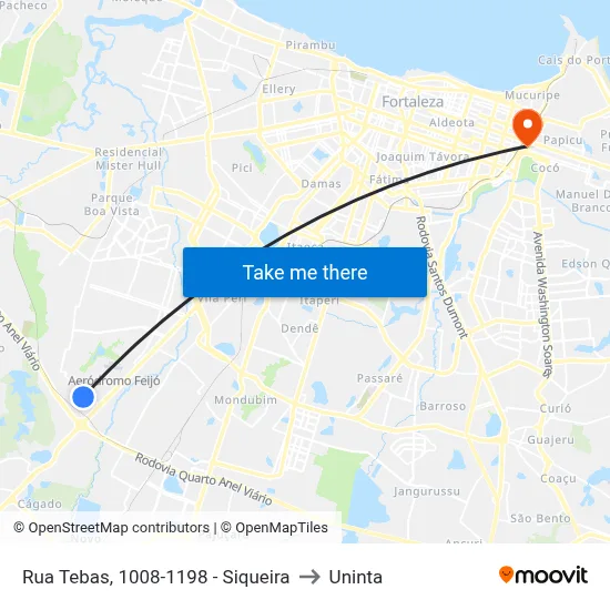Rua Tebas, 1008-1198 - Siqueira to Uninta map