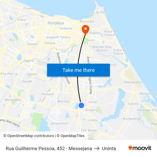 Rua Guilherme Pessoa, 452 - Messejana to Uninta map