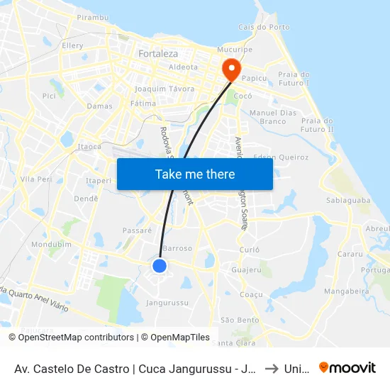 Av. Castelo De Castro | Cuca Jangurussu - Jangurussu to Uninta map