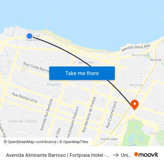 Avenida Almirante Barroso | Fortpraia Hotel - Praia De Iracema to Uninta map