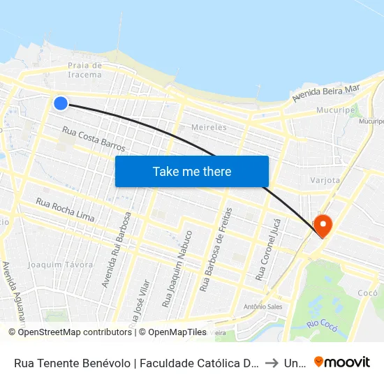 Rua Tenente Benévolo | Faculdade Católica De Fortaleza - Centro to Uninta map