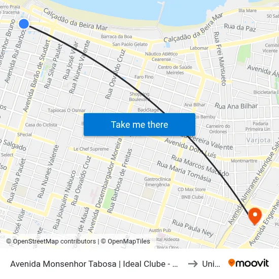 Avenida Monsenhor Tabosa | Ideal Clube - Meireles to Uninta map