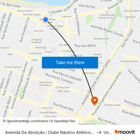 Avenida Da Abolição | Clube Náutico Atlético Cearense - Meireles to Uninta map
