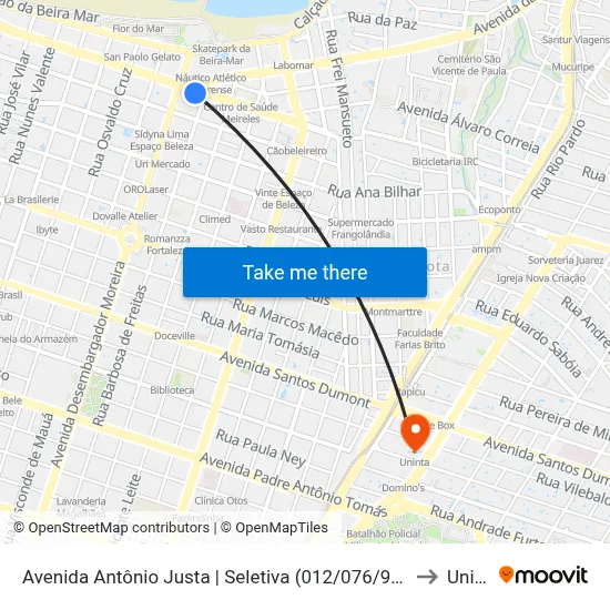 Avenida Antônio Justa | Seletiva (012/076/903) - Meireles to Uninta map