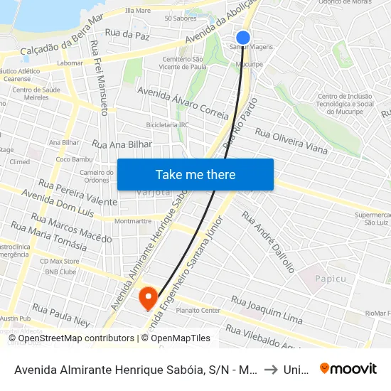 Avenida Almirante Henrique Sabóia, S/N - Mucuripe to Uninta map