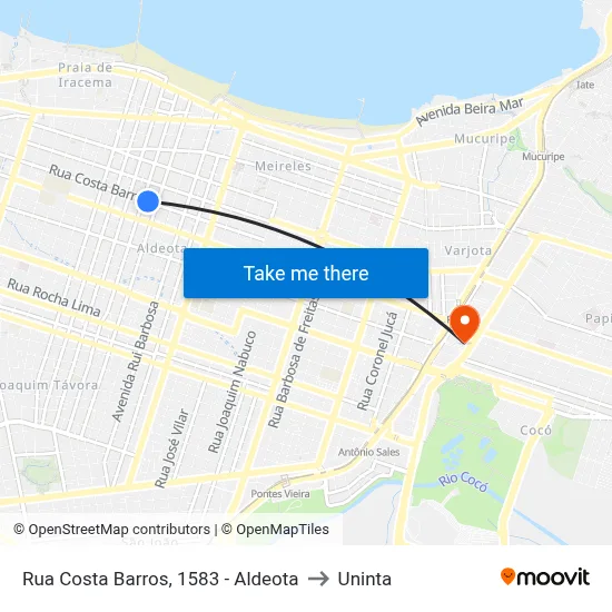 Rua Costa Barros, 1583 - Aldeota to Uninta map