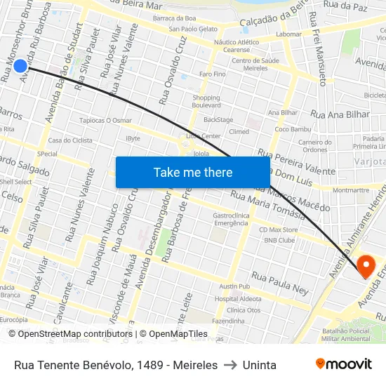 Rua Tenente Benévolo, 1489 - Meireles to Uninta map
