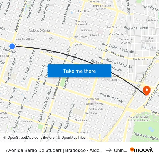 Avenida Barão De Studart | Bradesco - Aldeota to Uninta map