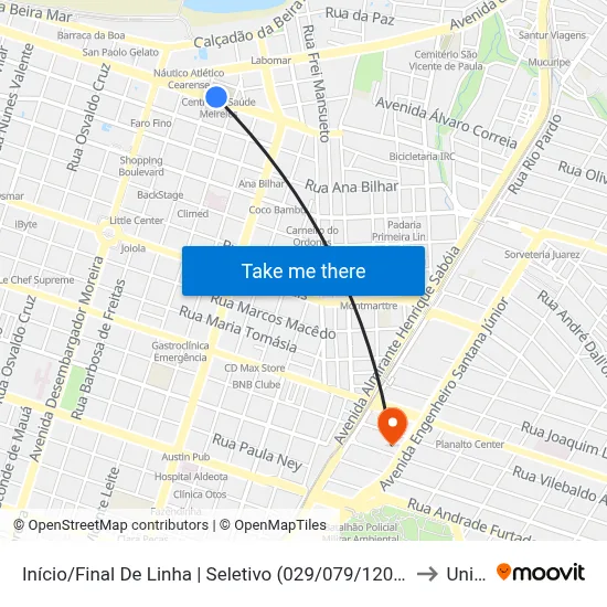 Início/Final De Linha | Seletivo (029/079/120/130) - Meireles to Uninta map