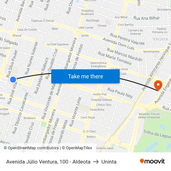 Avenida Júlio Ventura, 100 - Aldeota to Uninta map