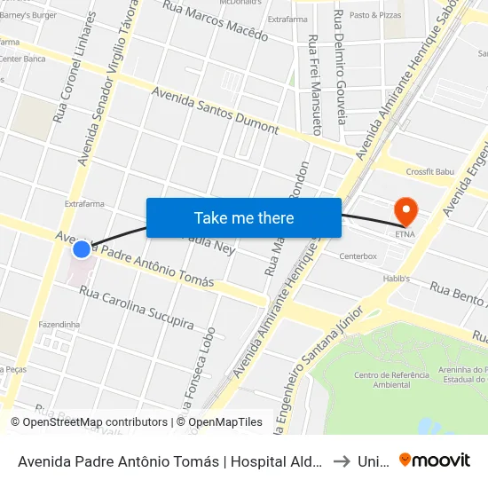 Avenida Padre Antônio Tomás | Hospital Aldeota - Aldeota to Uninta map