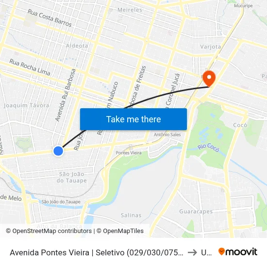 Avenida Pontes Vieira | Seletivo (029/030/075/755/823/855) - São João Do Tauape to Uninta map