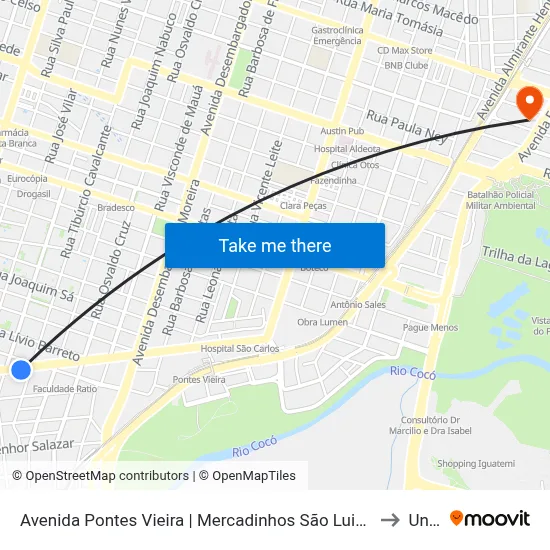 Avenida Pontes Vieira | Mercadinhos São Luiz - São João Do Tauape to Uninta map