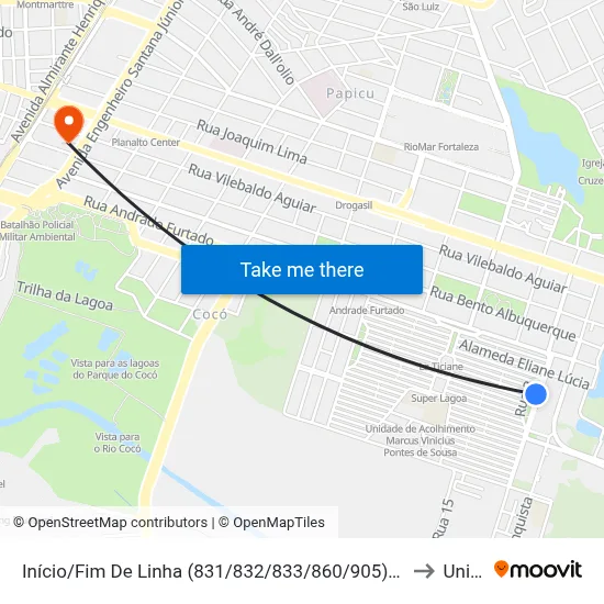 Início/Fim De Linha (831/832/833/860/905) - Cidade 2000 to Uninta map