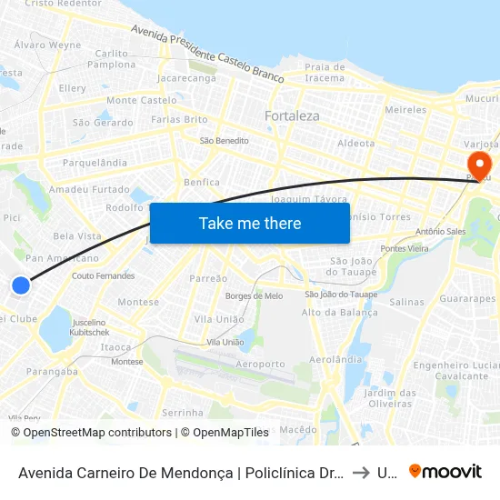 Avenida Carneiro De Mendonça | Policlínica Dr. Lusmar Veras Rodrigues - Jóquei Clube to Uninta map