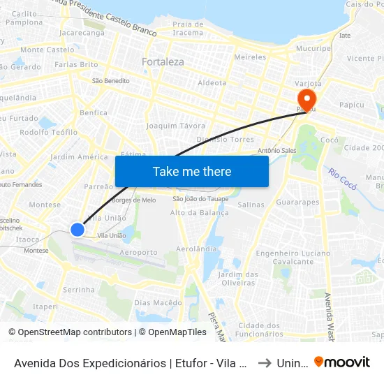 Avenida Dos Expedicionários | Etufor - Vila União to Uninta map