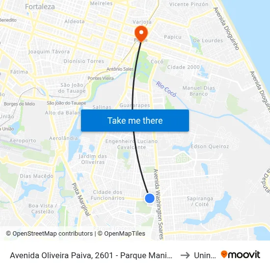 Avenida Oliveira Paiva, 2601 - Parque Manibura to Uninta map