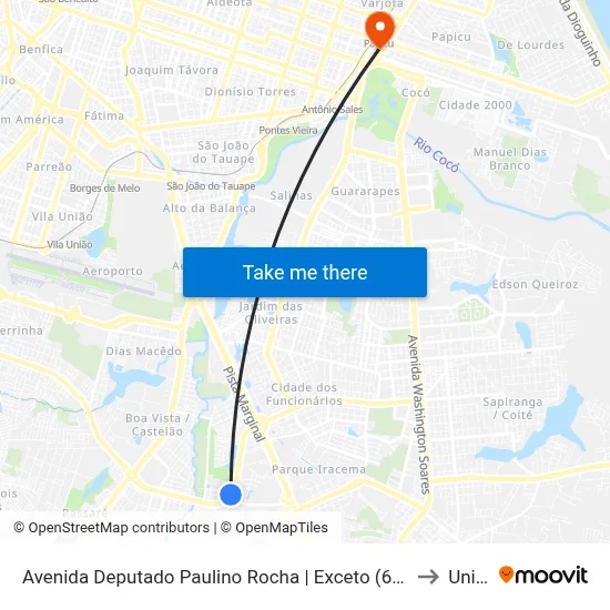 Avenida Deputado Paulino Rocha | Exceto (613) - Cajazeiras to Uninta map
