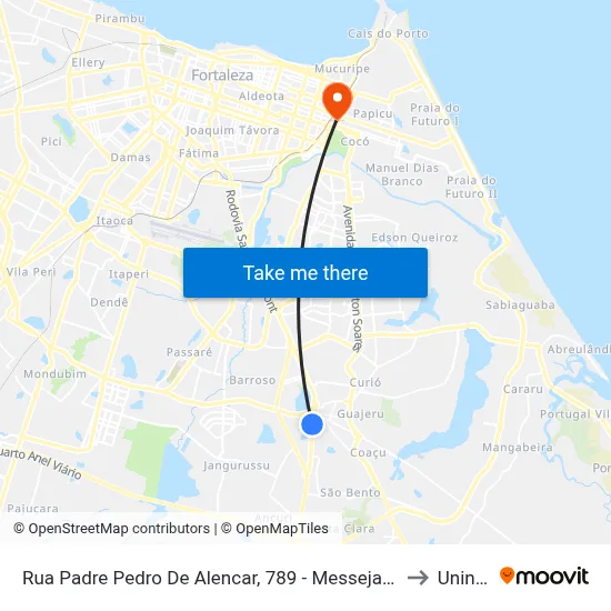 Rua Padre Pedro De Alencar, 789 - Messejana to Uninta map