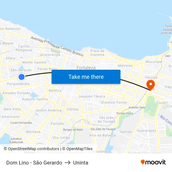 Dom Lino - São Gerardo to Uninta map