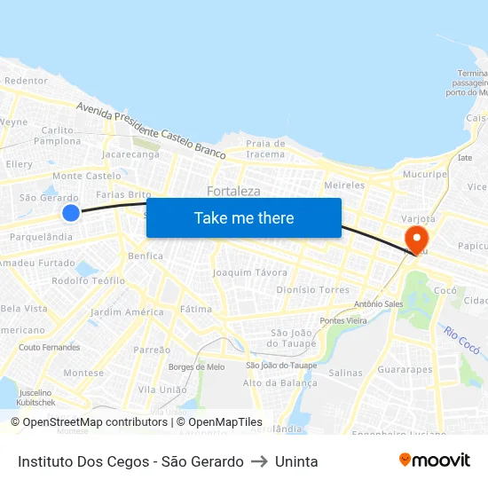 Instituto Dos Cegos - São Gerardo to Uninta map