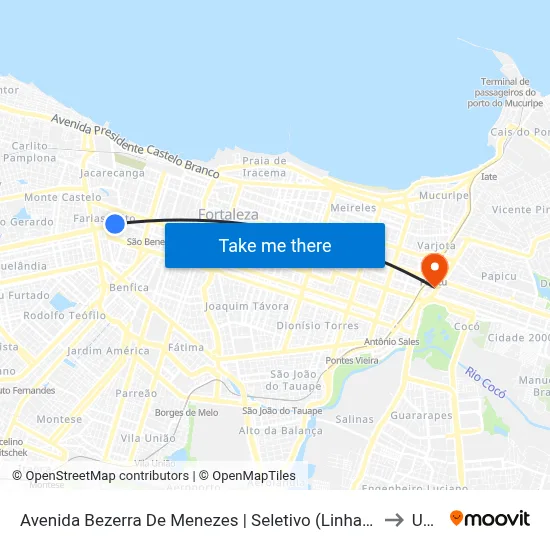 Avenida Bezerra De Menezes | Seletivo (Linhas Metropolitanas) - Farias Brito to Uninta map