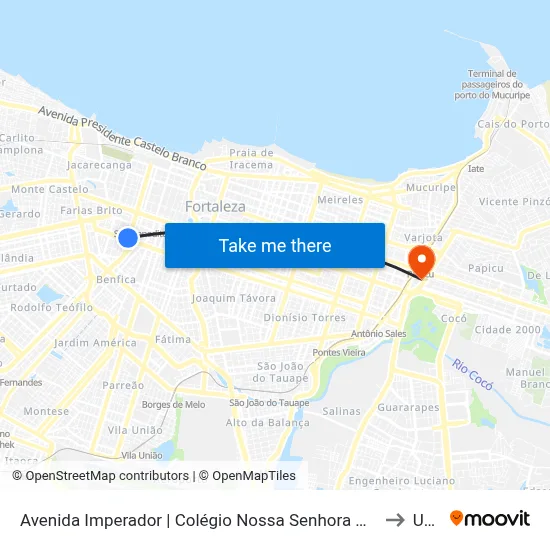 Avenida Imperador | Colégio Nossa Senhora Auxiliadora (Seletivo) - Farias Brito to Uninta map