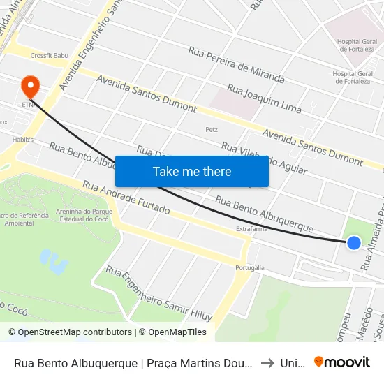 Rua Bento Albuquerque | Praça Martins Dourado - Cocó to Uninta map