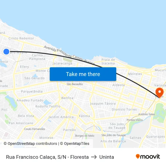 Rua Francisco Calaça, S/N - Floresta to Uninta map