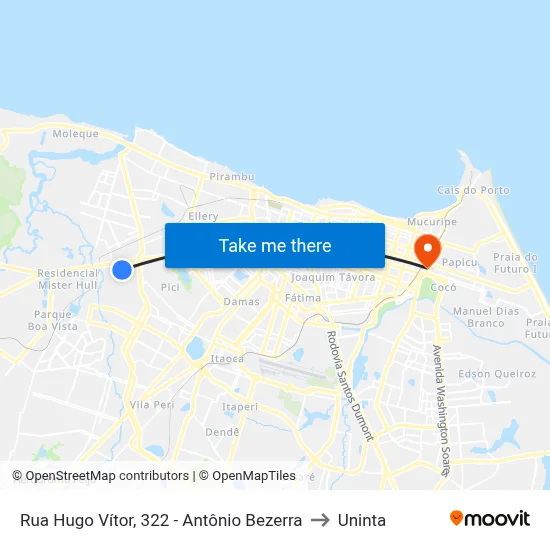 Rua Hugo Vítor, 322 - Antônio Bezerra to Uninta map