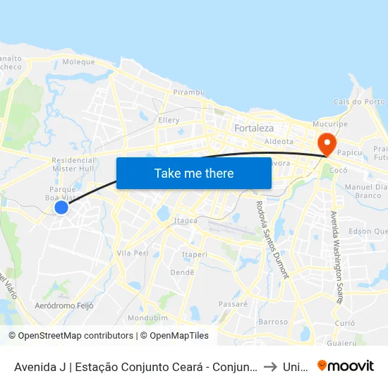 Avenida J | Estação Conjunto Ceará - Conjunto Ceará II to Uninta map