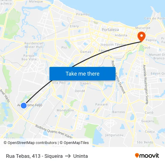 Rua Tebas, 413 - Siqueira to Uninta map