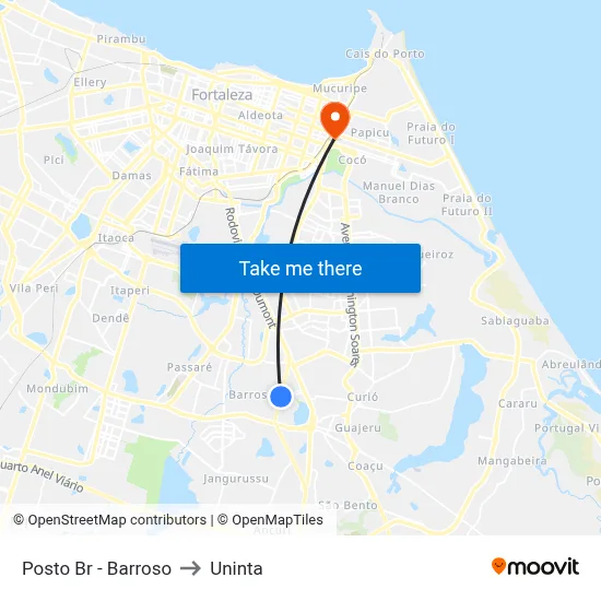 Posto Br - Barroso to Uninta map