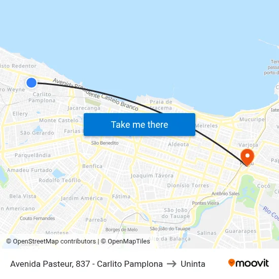 Avenida Pasteur, 837 - Carlito Pamplona to Uninta map