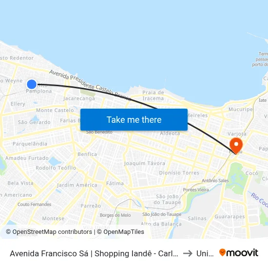 Avenida Francisco Sá | Shopping Iandê - Carlito Pamplona to Uninta map