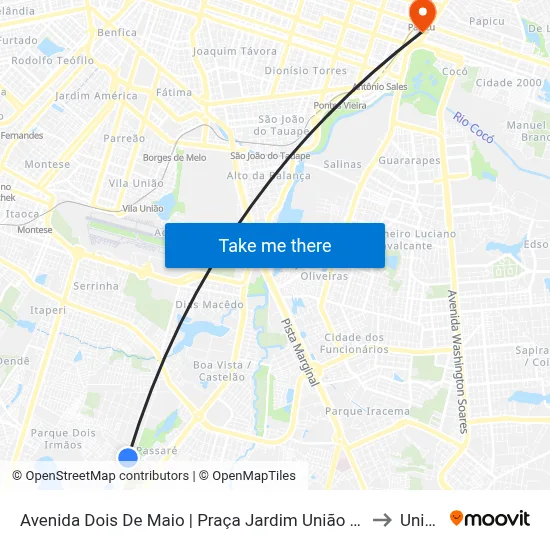 Avenida Dois De Maio | Praça Jardim União - Passaré to Uninta map