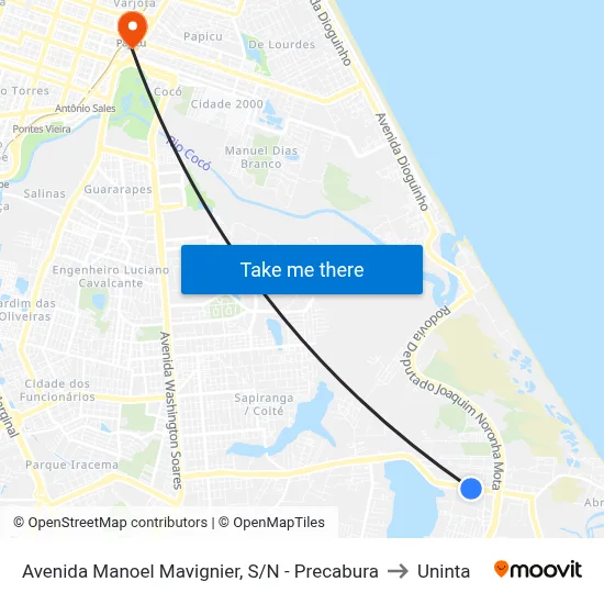Avenida Manoel Mavignier, S/N - Precabura to Uninta map